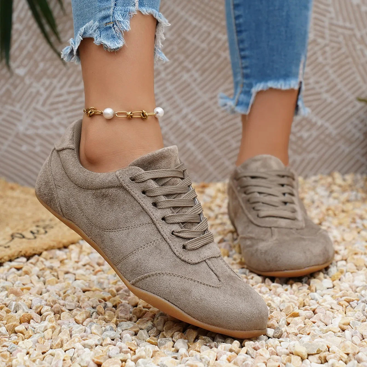 Women Natural Suede Leather Lace-up 2026 New Sneakers Round Toe Soft Comfort Casual Female Outdoor Drive/walk Shoes for Woman