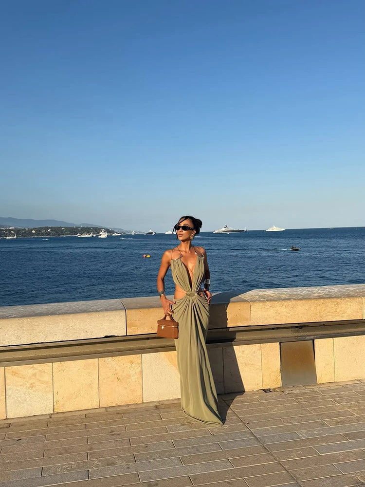 Women’s Elegant V-Neck Loose Maxi Dress