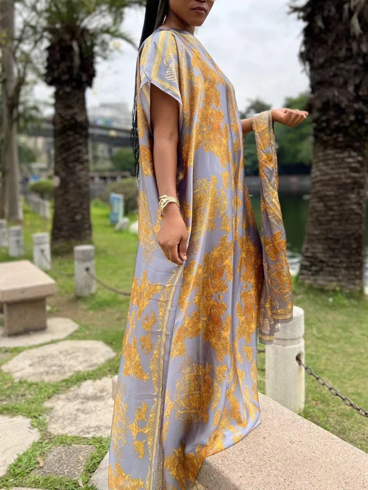 Women’s Luxury Satin-Style Printed Abaya Dress