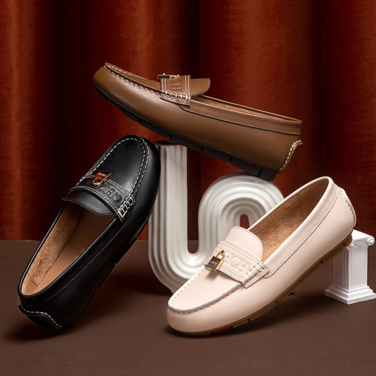 CHCH Women's Brown Flat Shoes 2026 Spring New High Quality Leather Shoes for Casual Business
