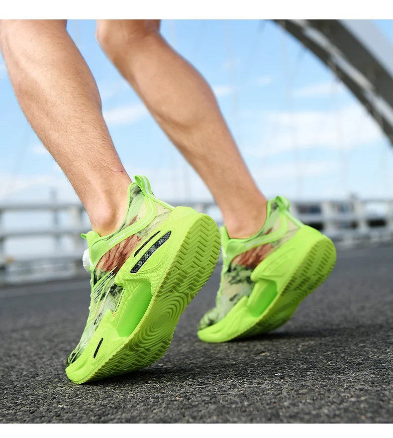 Elastic Speed Running Shoes for Men, Carbon Plate Push Rotating Buckle Sports Shoes for Women, Professional Shock-Absorbing