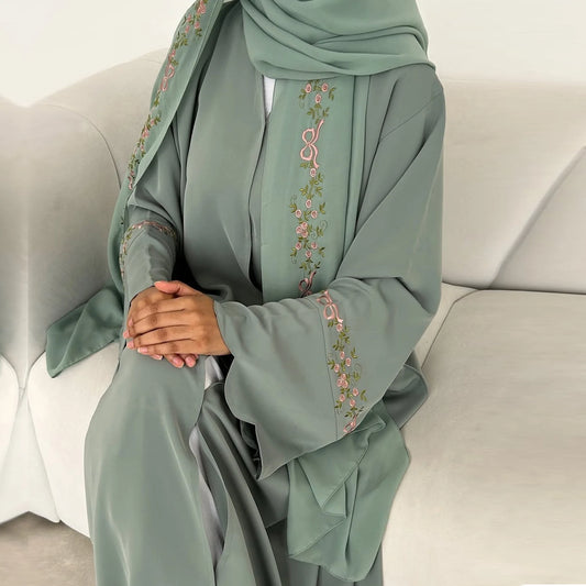 Women’s Elegant Floral Embroidered Abaya Dress