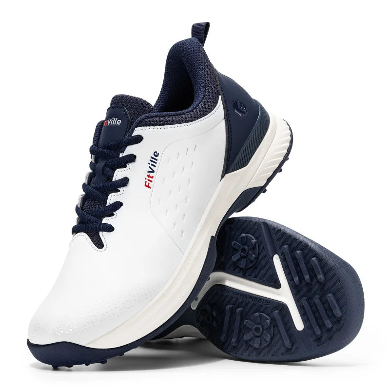 FitVille Men'S Golf Shoes Extra Wide Waterproof, Professional No-Slip Spiked Golf Shoes With Arch Support For Wide Feet