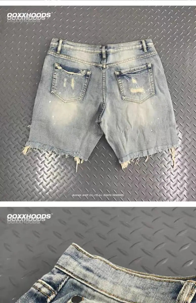 Trend 2026 Summer New Half Pants Retro Denim Washed Pants Ripped Hole Beggar Loose Casual Shorts High-end Luxury Man Clothes