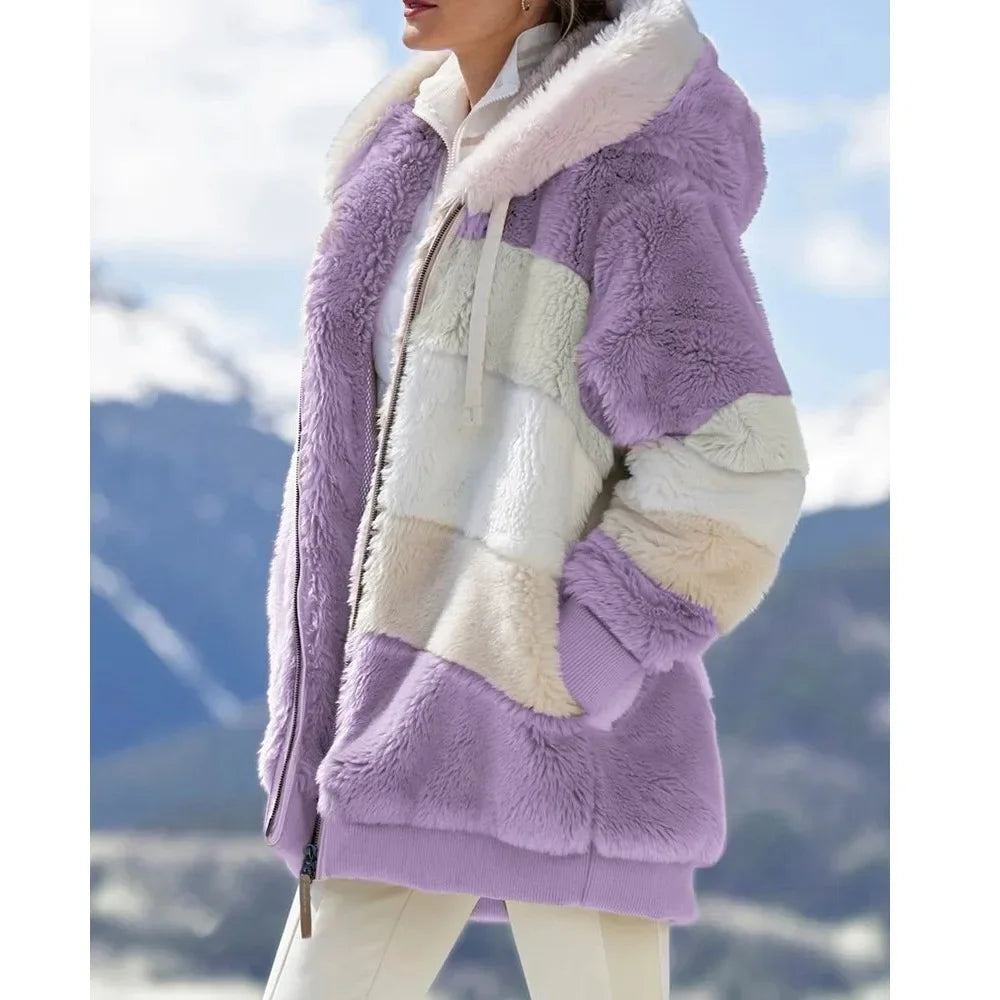 Women's Hooded Plaid Patchwork Winter Jacket