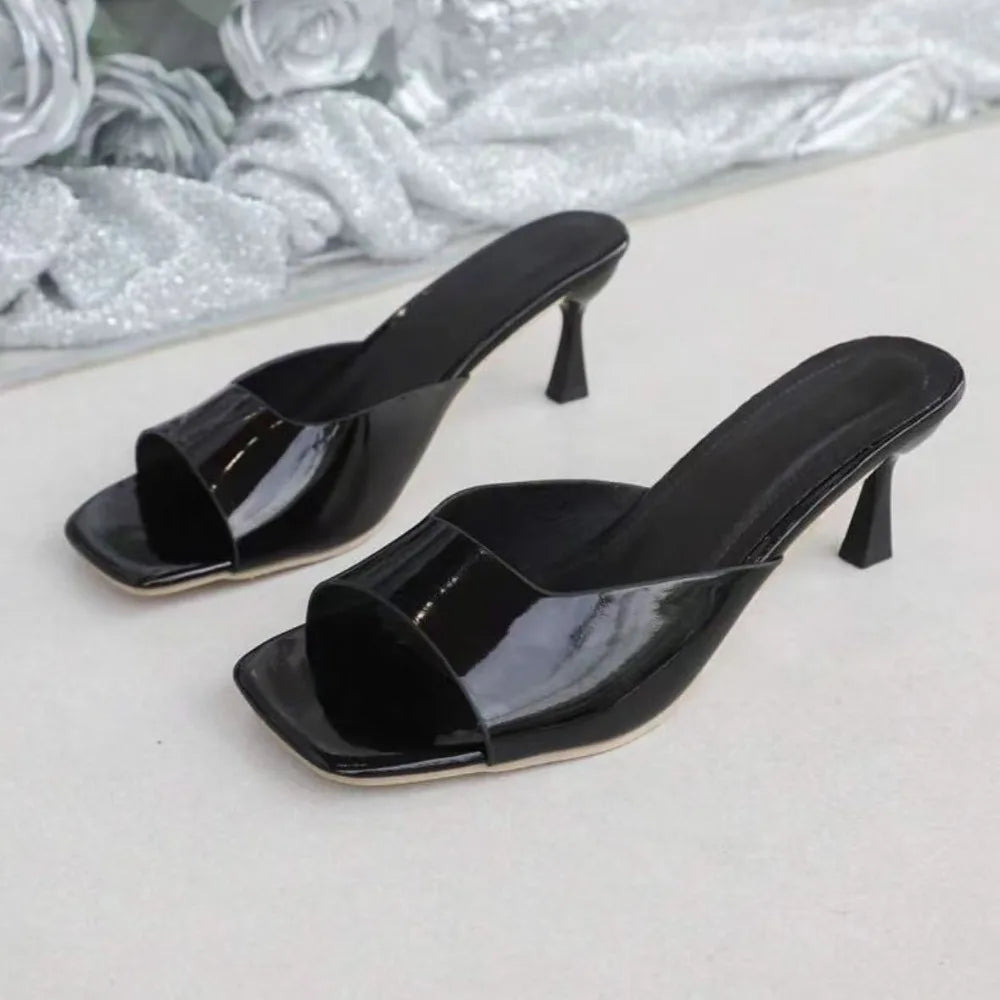 Women’s Elegant Peep Toe Stiletto Heel Sandals Slip-On Open Toe Mid Heel Summer Office Party Dress Shoes