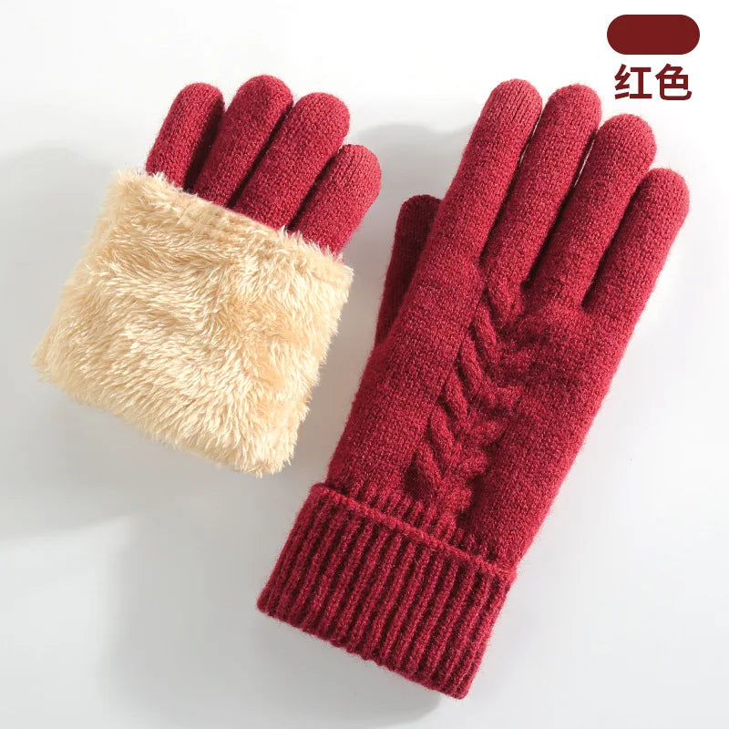Knitted gloves for men and women for winter double layer plus velvet thickened warm and cold jacquard Amazon fashion touch scree