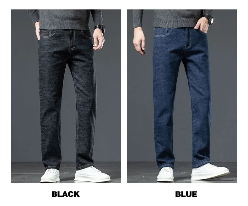 Plus Size 44 46 Casual Sherpa Warm Jeans Men Winter Velvet Thick Trousers Loose Straight Business Classic Fleece Denim Pants