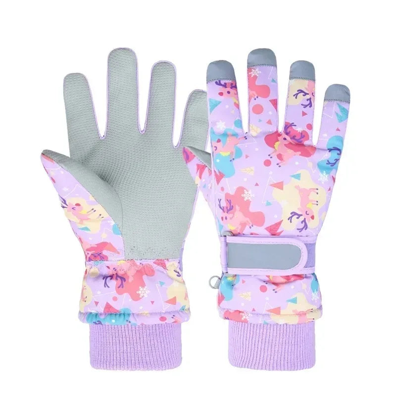 Waterproof Kids Winter Gloves, Thicken Warm Children Ski Gloves Snowboard Riding Cycling Snow Gloves for Boys Girls