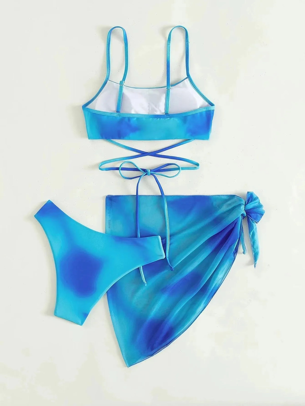 Tie Dye Bikini Swimsuit Women's Three Piece Set Mesh Skirt Split Body Suspender Fashionable Swimsuit Padded Bikini Set Swimwear