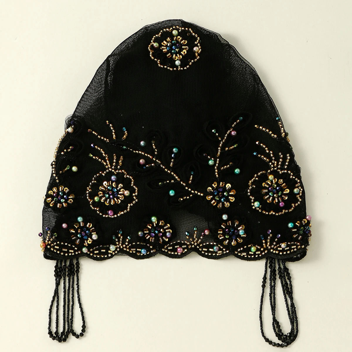 Women’s Luxury Pearl Embroidered Mesh Hijab Cap