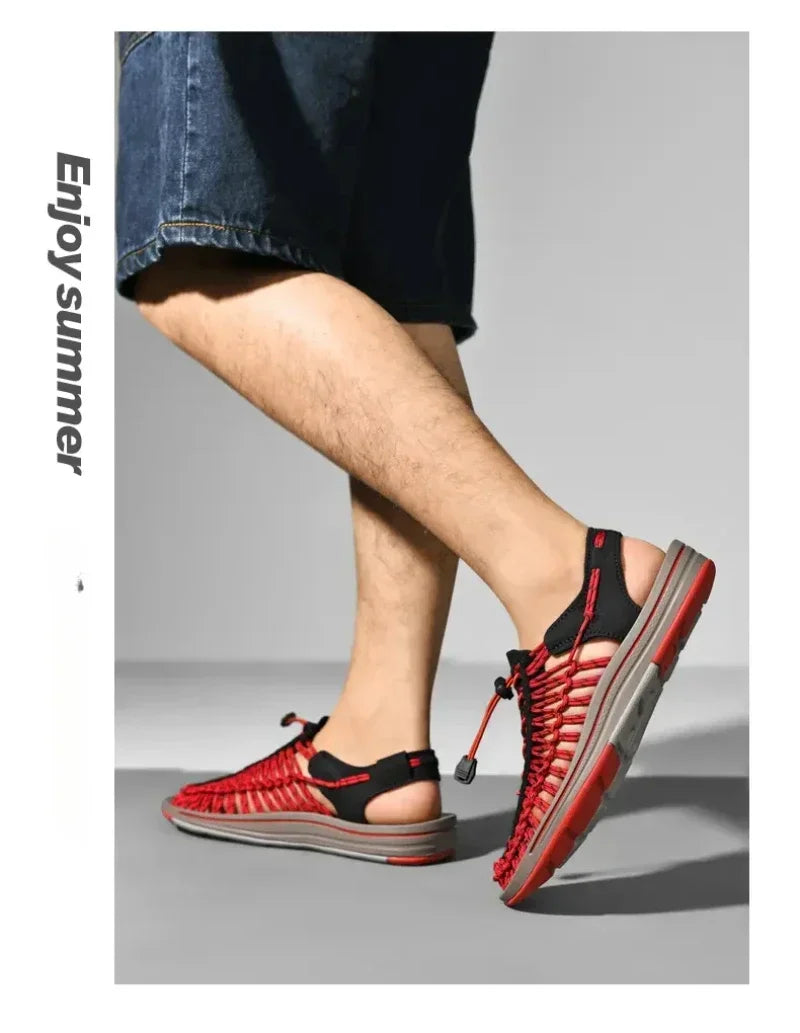 Summer Men Sandals Women Slippers Weaving Design Beach Sandals Breathable Casual Flat Sandals Outdoor Couples Sandals Size 48