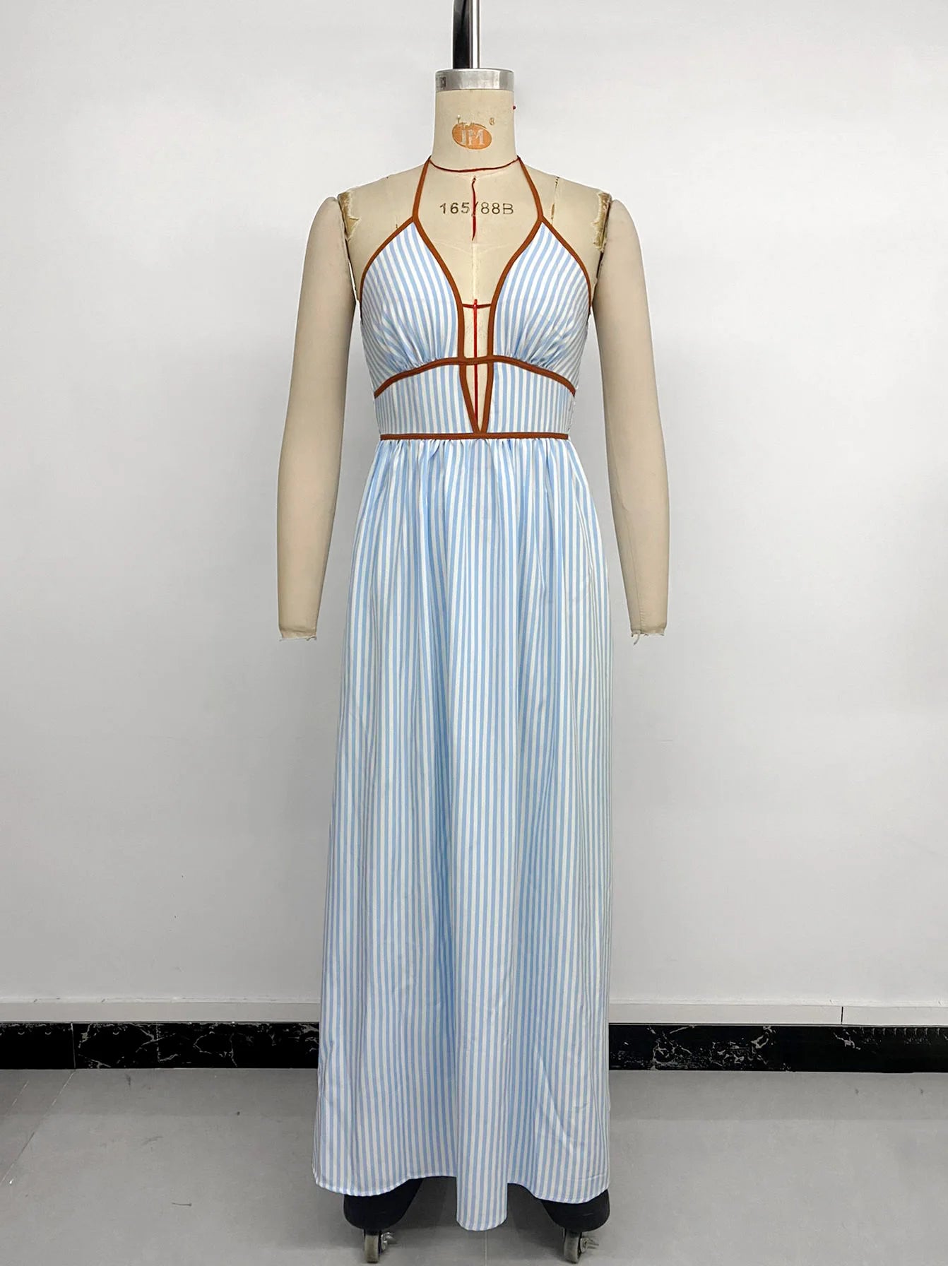 Women’s Striped Backless Maxi Dress