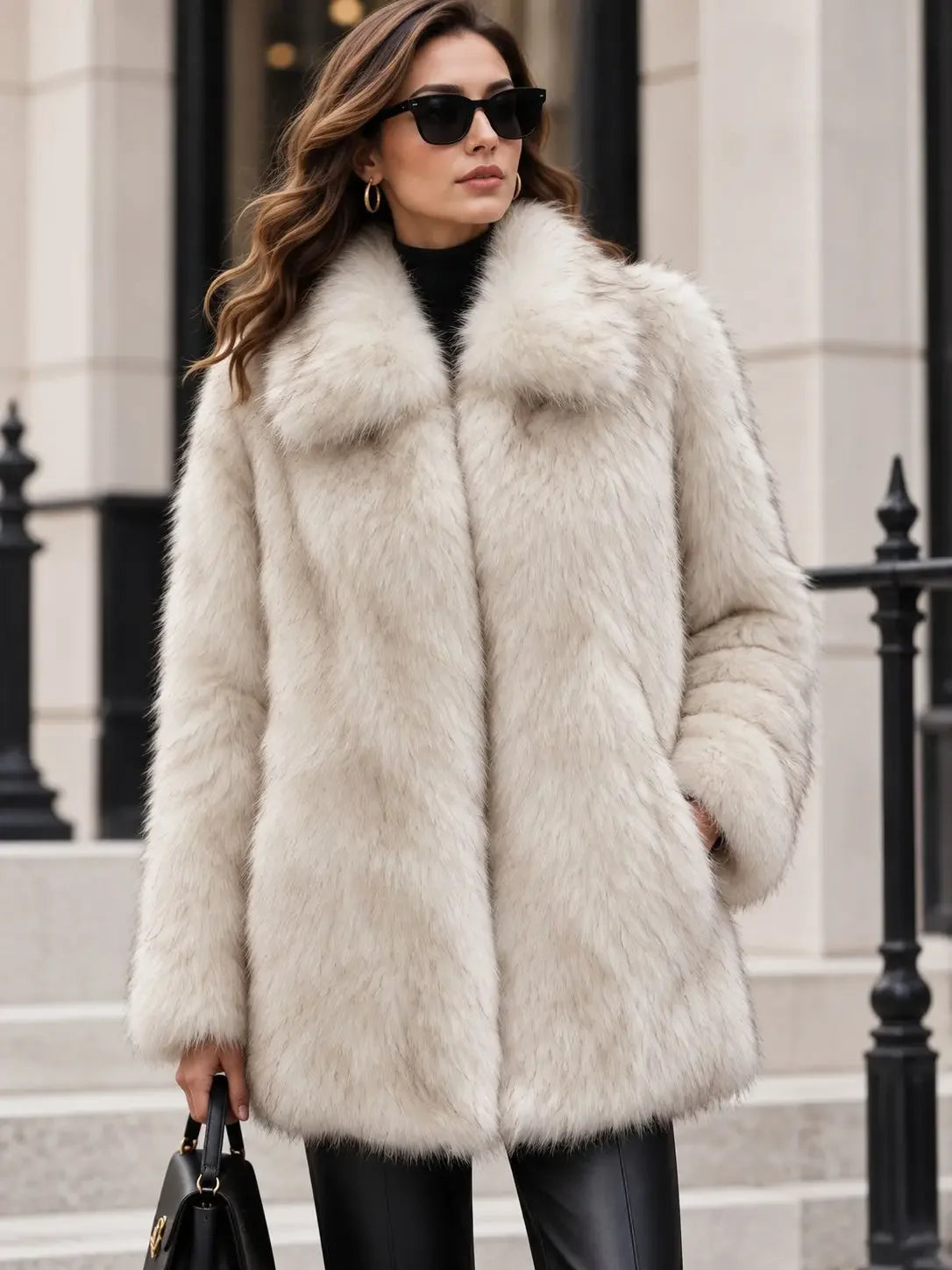 Women's Luxury Long Faux Fox Fur Coat