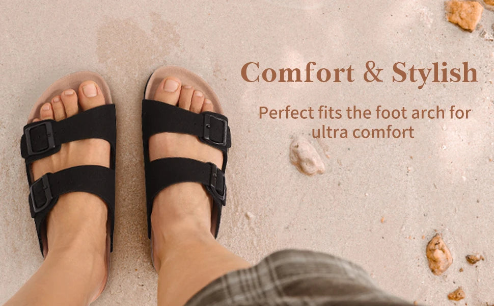 Bebealy Women's Cork Footbed Slide Sandal Summer Men Mules Fashion Women Clogs Slippers Outdoor Beach Sandals Adjustable Buckle