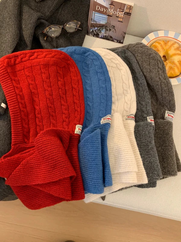 Oversize Hood Scarf Balaclava Hat Winter Ear Protection Windproof Warm Balaclava Hats Women Fashion Hat and Scarf Skullies Beani
