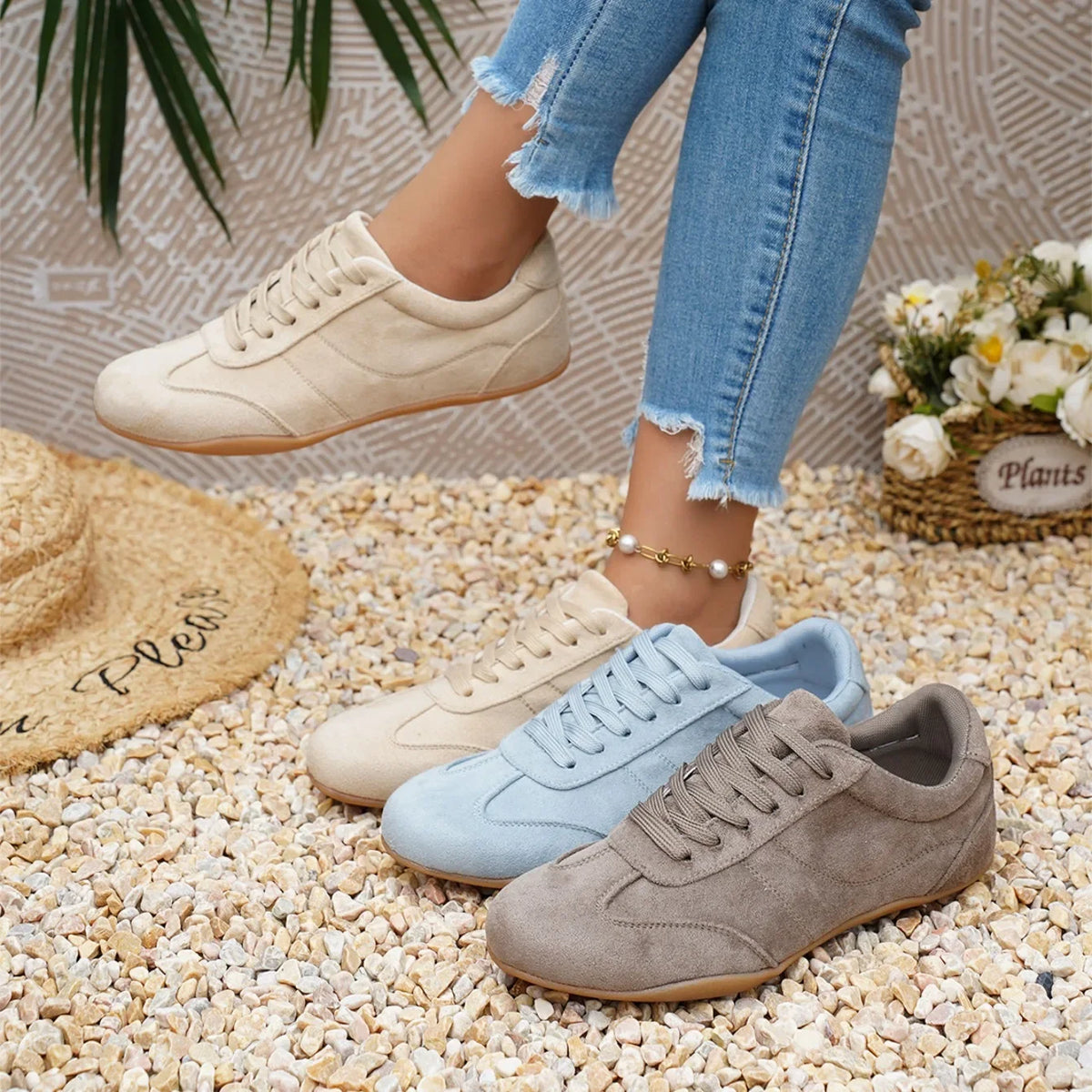 Women Natural Suede Leather Lace-up 2026 New Sneakers Round Toe Soft Comfort Casual Female Outdoor Drive/walk Shoes for Woman