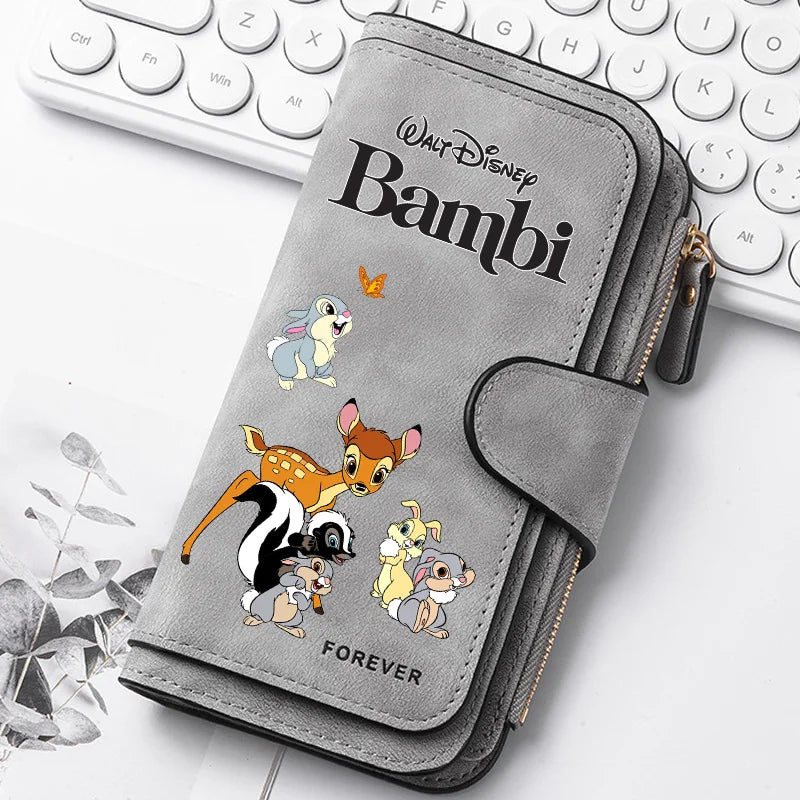 Bambi Long Zip Wallet for Women – Cute Cartoon Multi-Card Large Capacity Kawaii Clutch Bag, Soft Texture Fashion Purse