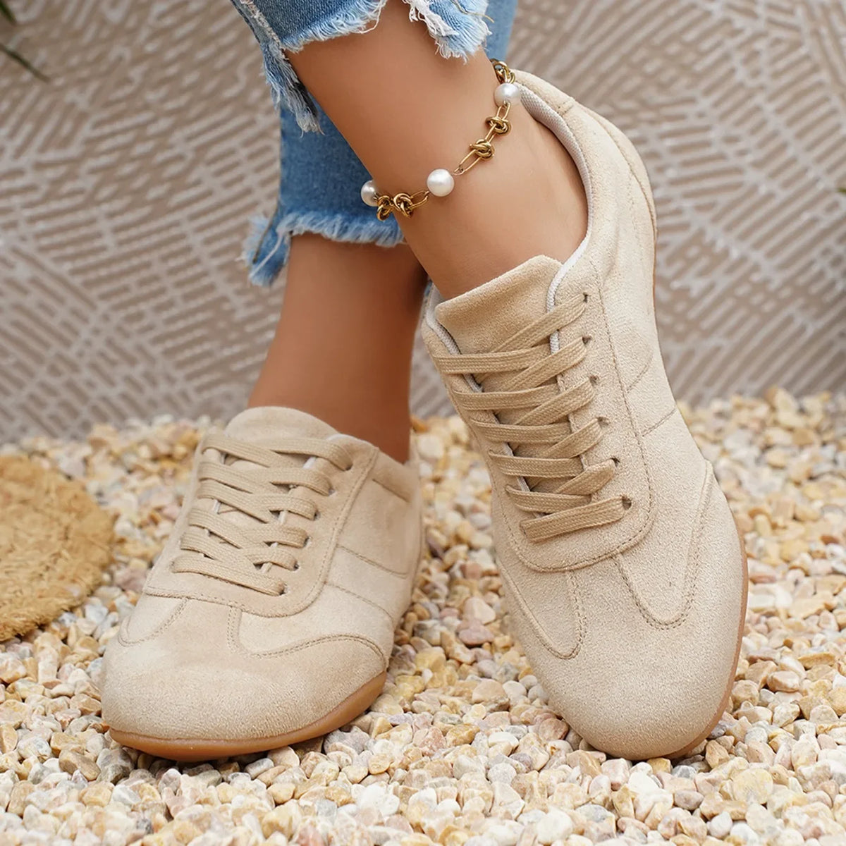 Women Natural Suede Leather Lace-up 2026 New Sneakers Round Toe Soft Comfort Casual Female Outdoor Drive/walk Shoes for Woman