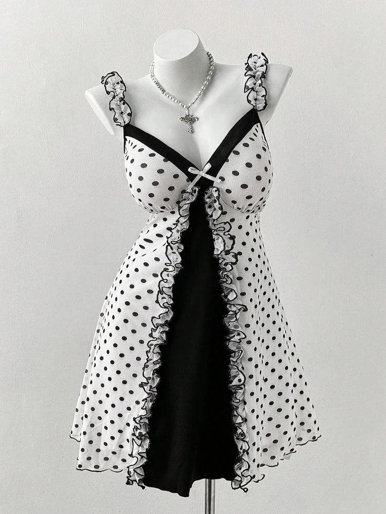 Women’s Y2K Polka Dot Bow Mini Dress