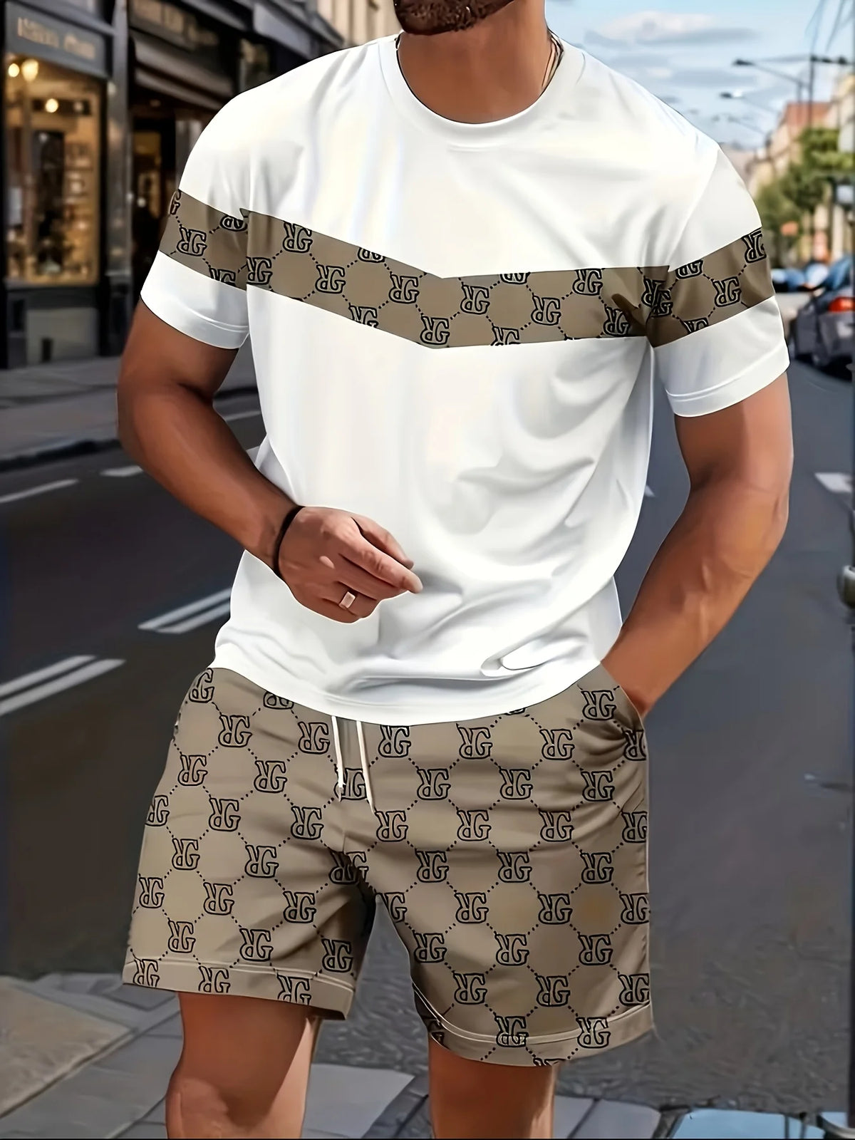 Summer Daily Comfortable Man's Clothing 2 Pieces Set for Man Matching Sets Stripe T-shirt and Shorts 2 Piece Set Men's Tracksuit