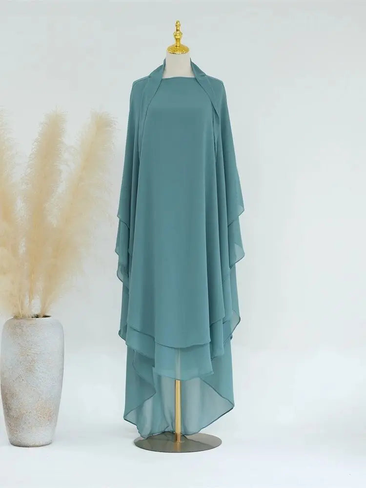 Women’s Elegant Chiffon Khimar & Abaya Set