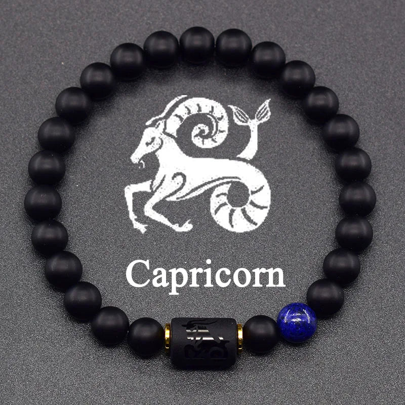 12 Zodiac Constellation Signs Bracelet for Men & Women – Natural Tiger Eye Stone Beaded Bracelet, Leo Taurus Charm Couple Jewelry