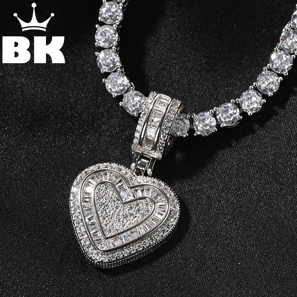 THE BLING KING Baguette CZ Small Heart Pendant Necklace for Women – Iced-Out 5A+ Cubic Zirconia Lovely Jewelry Birthday Gift
