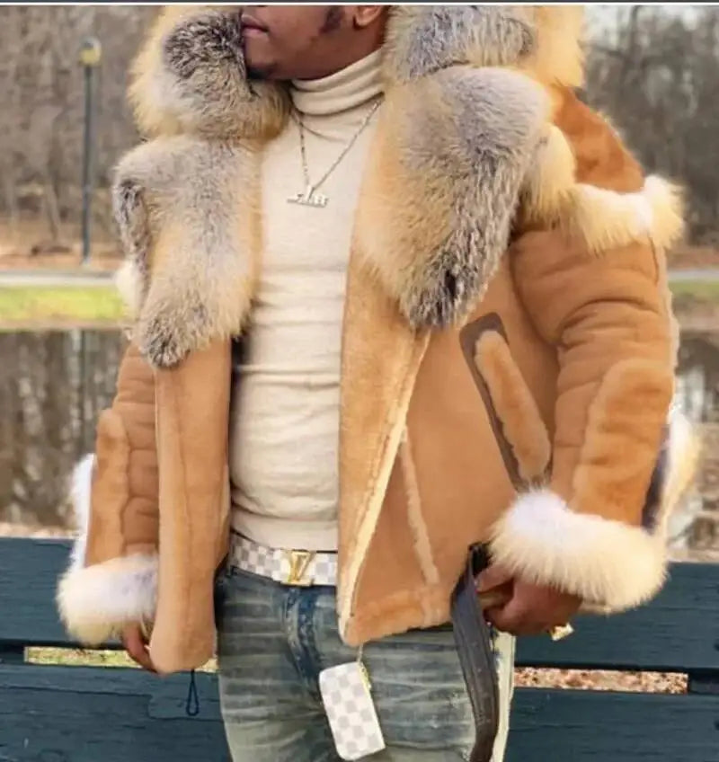 Men's Faux Leather Fur Collar Winter Jacket