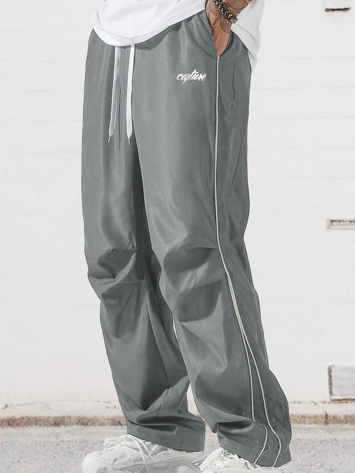 American Side Stripe Letter Embroidered Wide Leg Casual Pants Men's Summer Loose Draped Sports Trousers