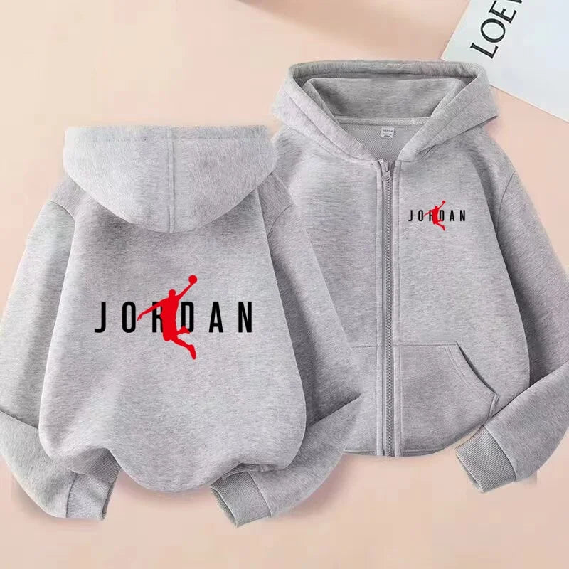 Kids Basketball Star Print Zipper Hoodie Sweatshirt for Boys and Girls 3-12 Years