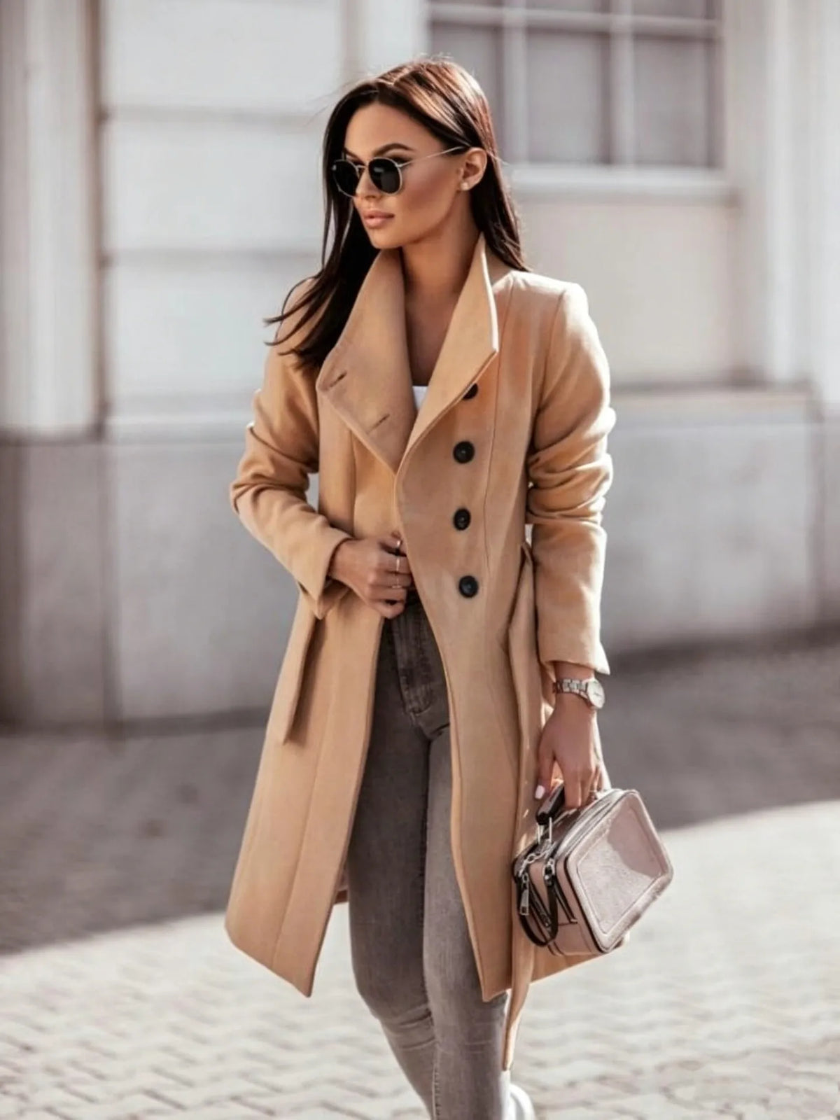 Women's Elegant Belted Long Coat