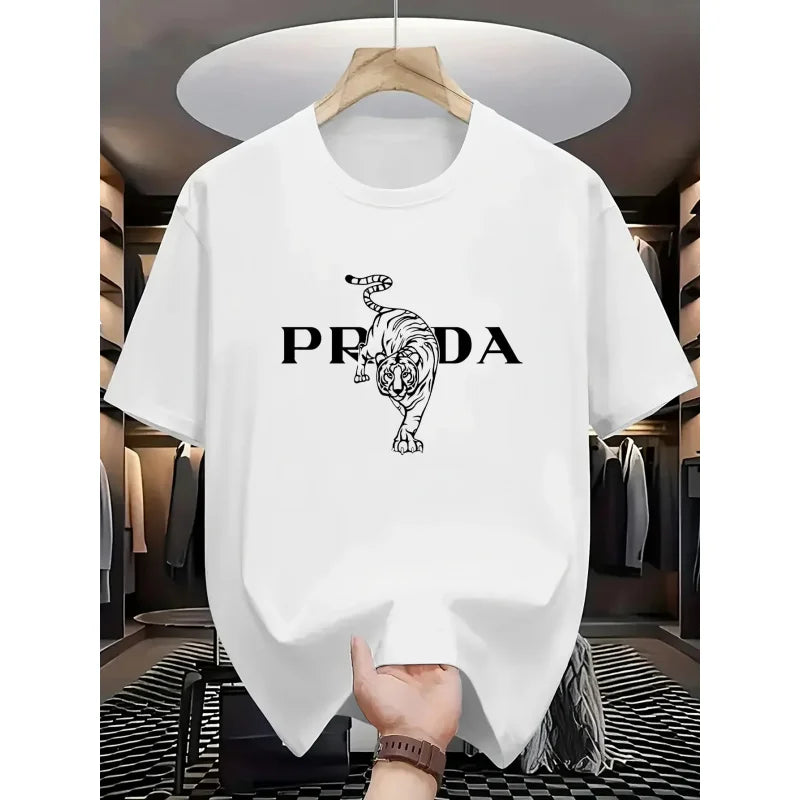 2025 Men's Luxury Graphic Print T-shirt Black White Contrast Short Sleeve Breathable  Summer Fashion Top