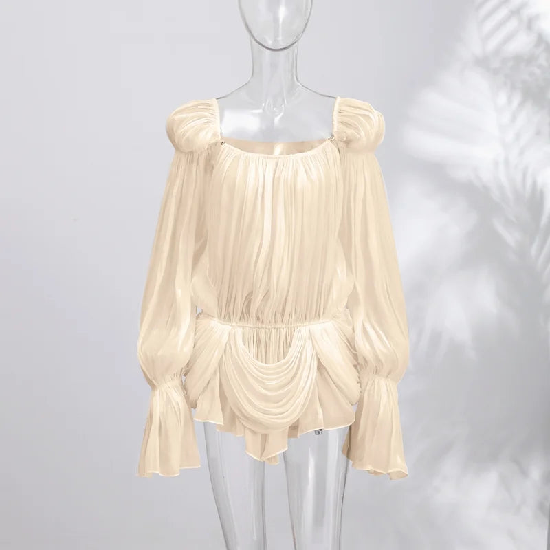 Women’s Pleated Puff Sleeve Mini Dress