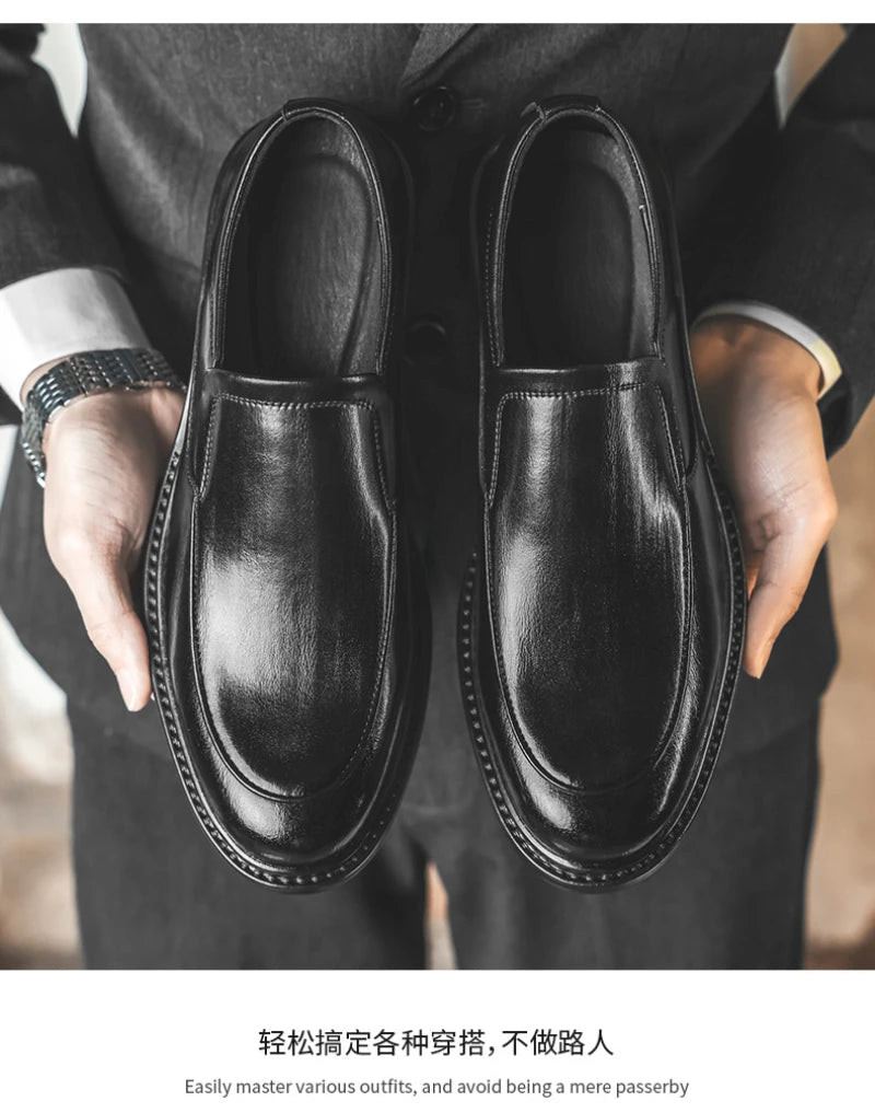 Men Vintage Burnished Leather Shoes 2026 Autumn New Trendy Low Top Slip On Casual Leather Shoes British Style Loafers For Men