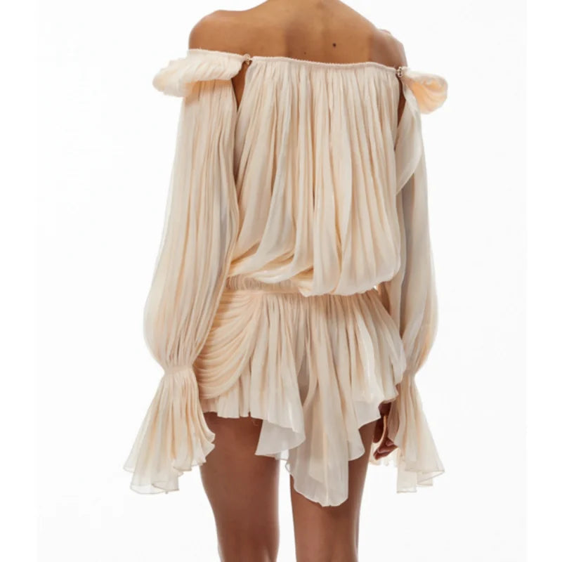 Women’s Pleated Puff Sleeve Mini Dress