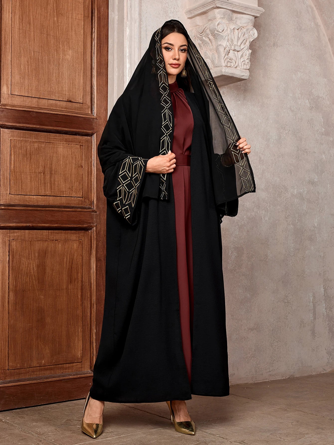 Elegant Embroidered Open Abaya