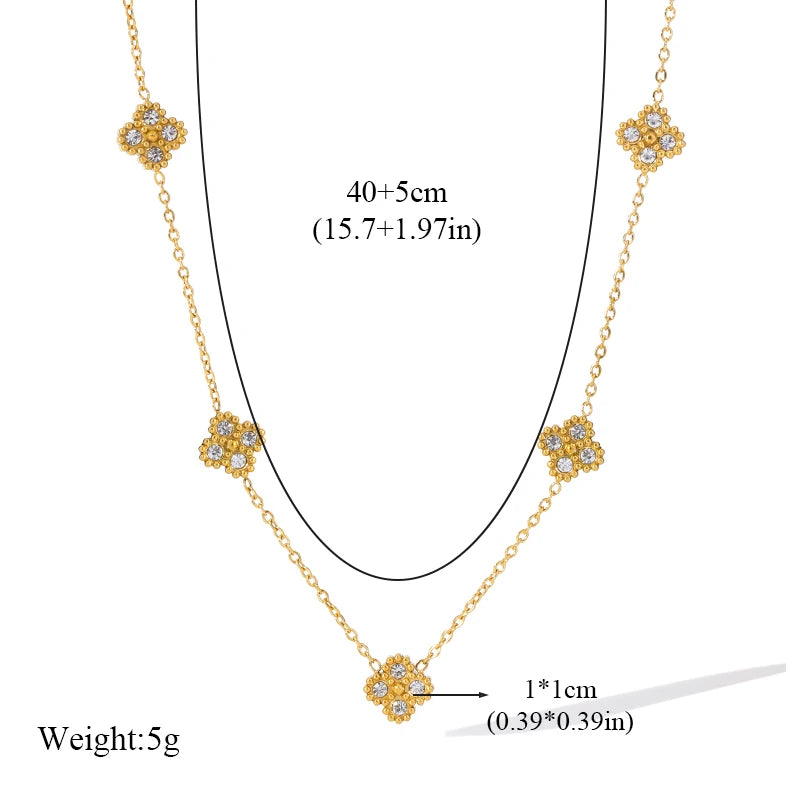 EILIECK 316L Stainless Steel White Zirconia Flower Petal Necklace Bracelet & Earrings Set for Women – Trendy Jewelry Party Gift