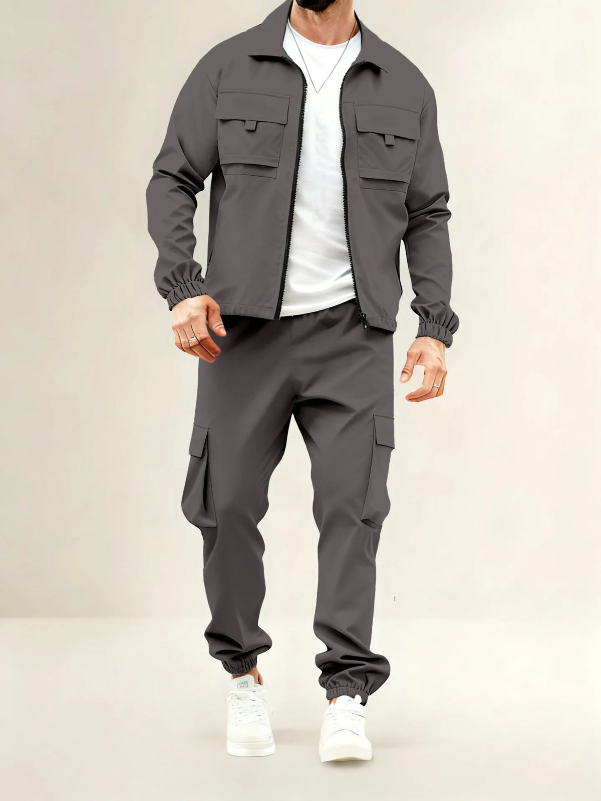 The men's stylish zipper coat and long pants set combines the elements of tactical casual style and sportswear collection-F15