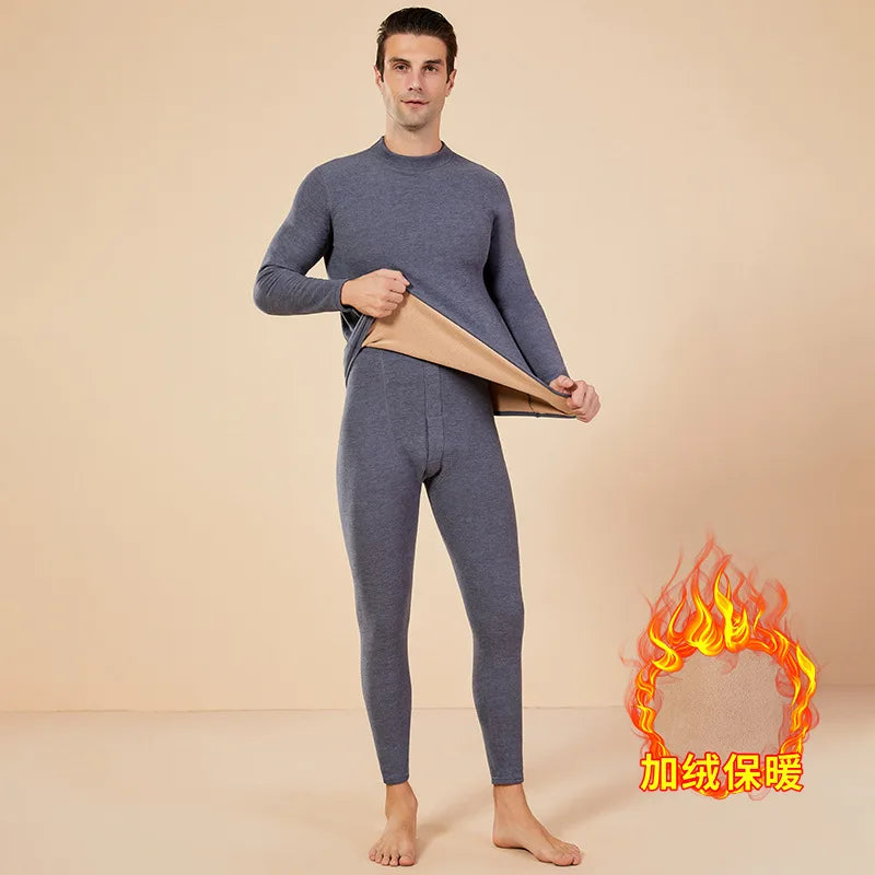 Men's Mock Neck Fleece Thermal Underwear Set