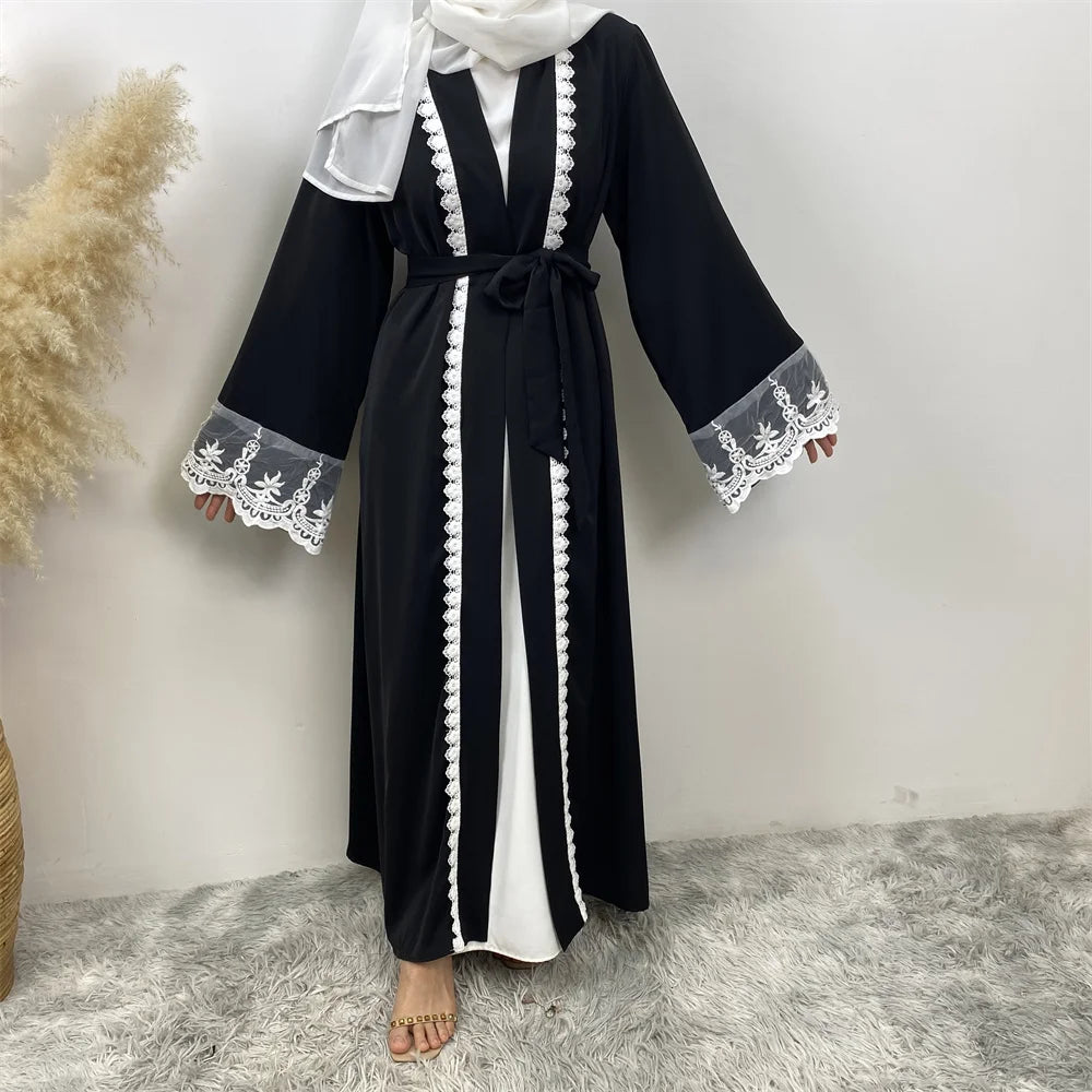 Women’s Lace Trim Nida Abaya with Pockets