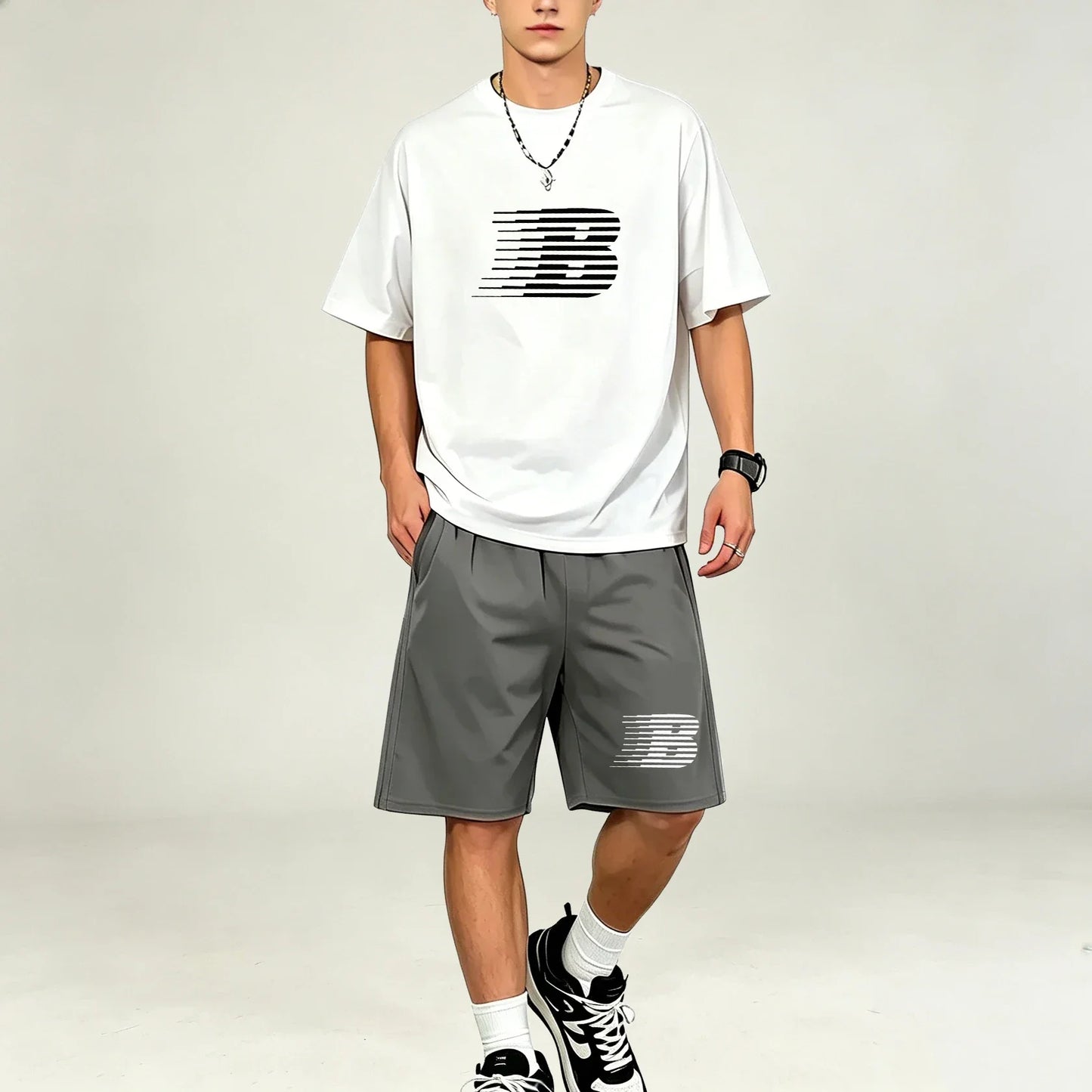 Men's Quick Dry Oversized T-Shirt and Drawstring Sport Shorts Set