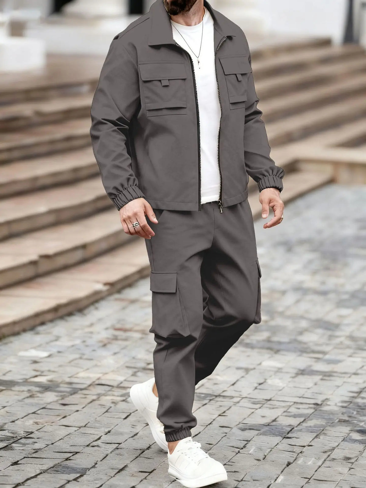 The men's stylish zipper coat and long pants set combines the elements of tactical casual style and sportswear collection-F15