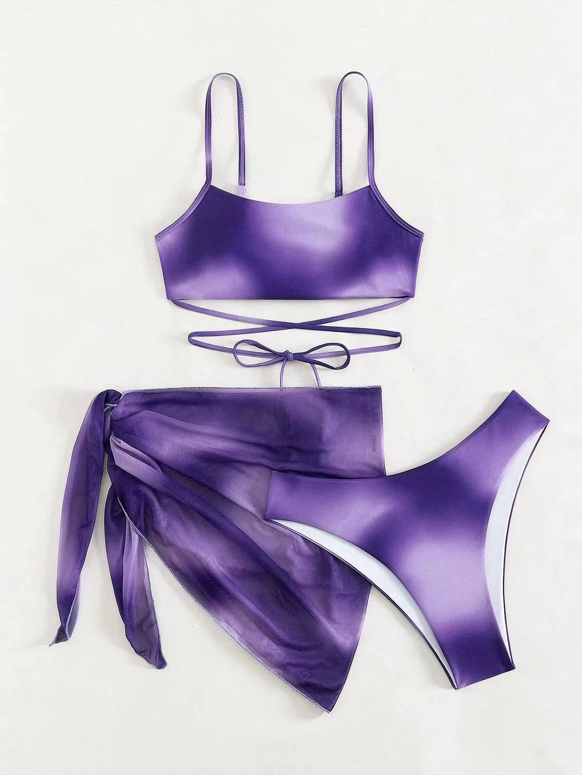 Tie Dye Bikini Swimsuit Women's Three Piece Set Mesh Skirt Split Body Suspender Fashionable Swimsuit Padded Bikini Set Swimwear