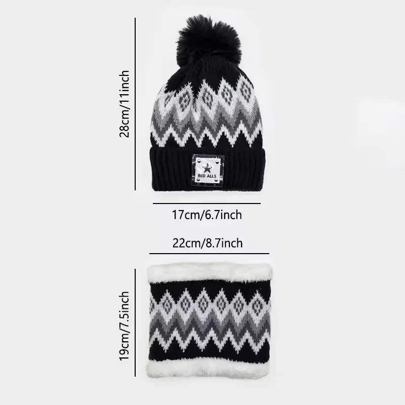 2PCS Winter Women Plush Velvet Hats Neck Warmer Hat Scarf Set Beanies Cycling Windproof Hat Outdoor Ear Protection Outdoor