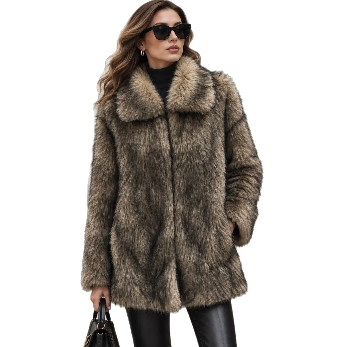 Women's Luxury Long Faux Fox Fur Coat