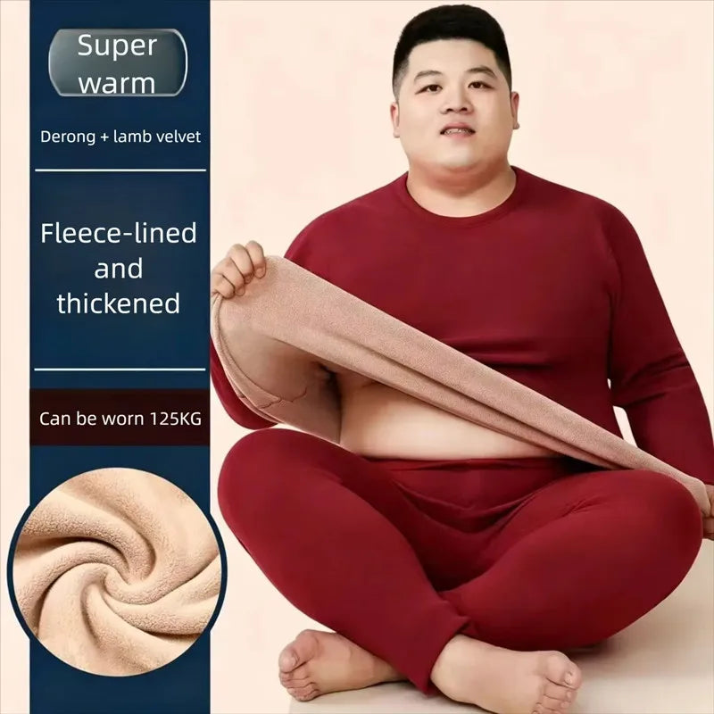 Men's Plus Size Fleece-Lined Thermal Underwear Set