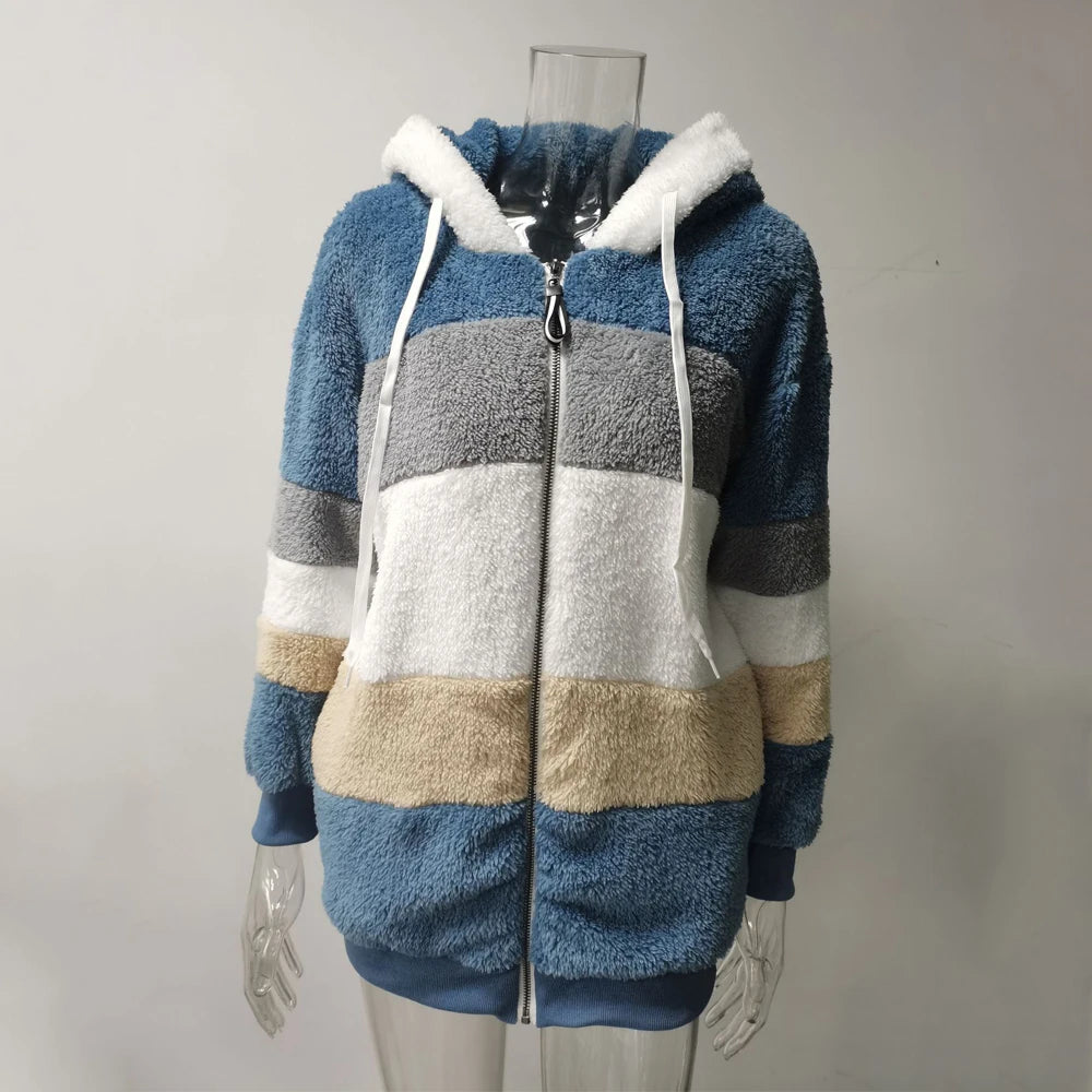 Women's Hooded Plaid Patchwork Winter Jacket