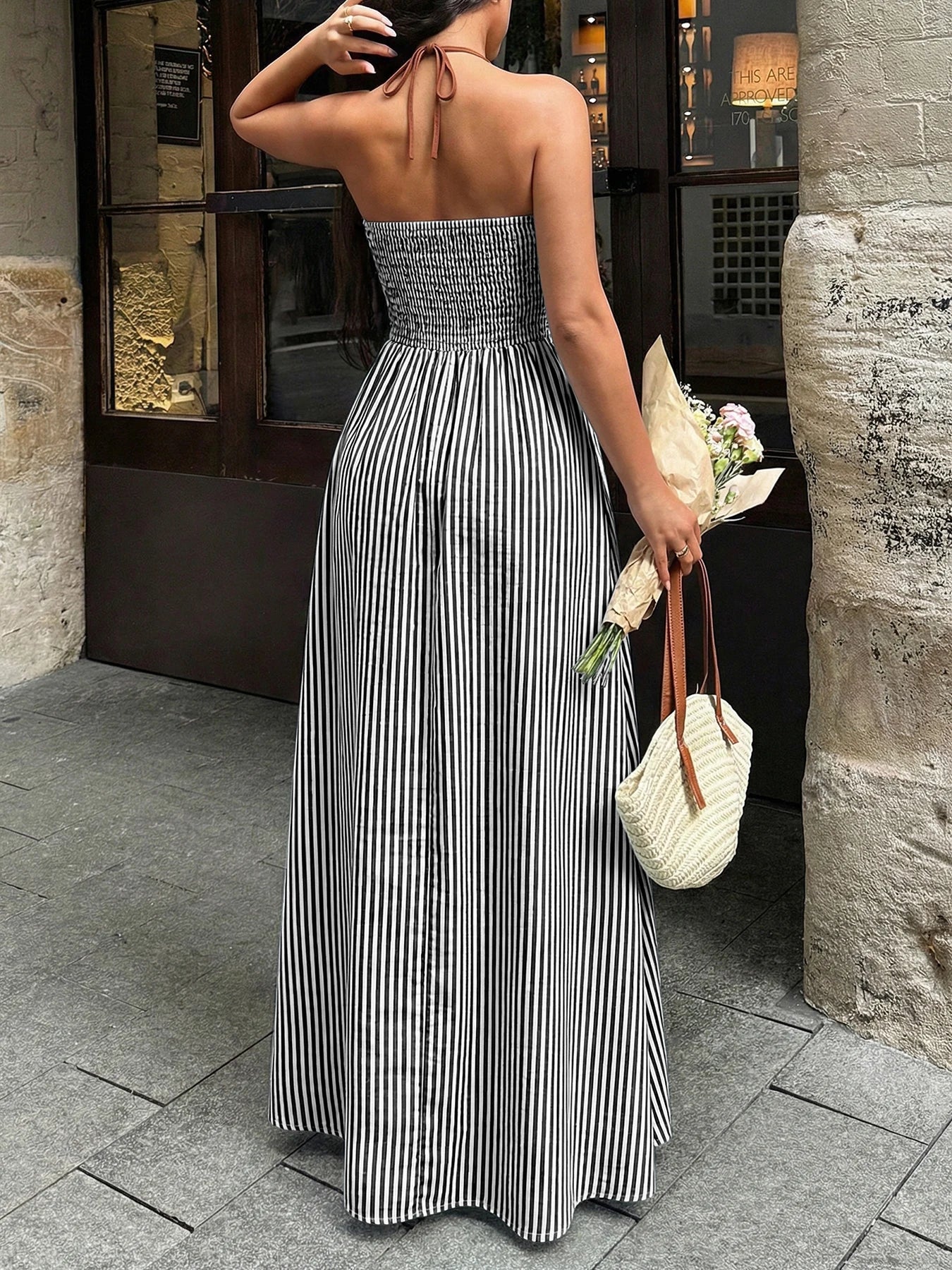 Women’s Striped Backless Maxi Dress