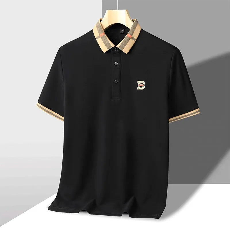 Luxury brand logo short sleeve polo shirt men summer new high-end silk cotton breathable Paul T-shirt fashion casual men's wear